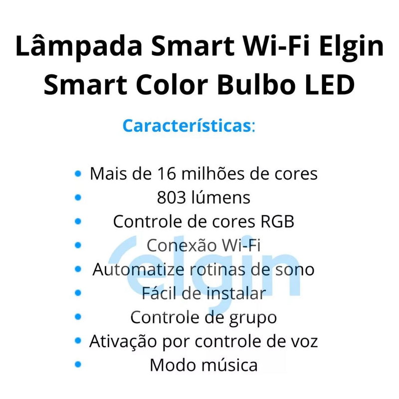 Kit 2 Lâmpadas Inteligente Led Bulbo 10w Rgb Smart Color - Elgin