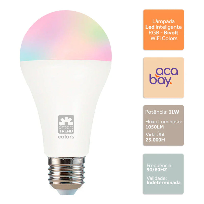 Kit 5 Lâmpadas Lâmpada LED Bulbo Inteligente 11W RGB